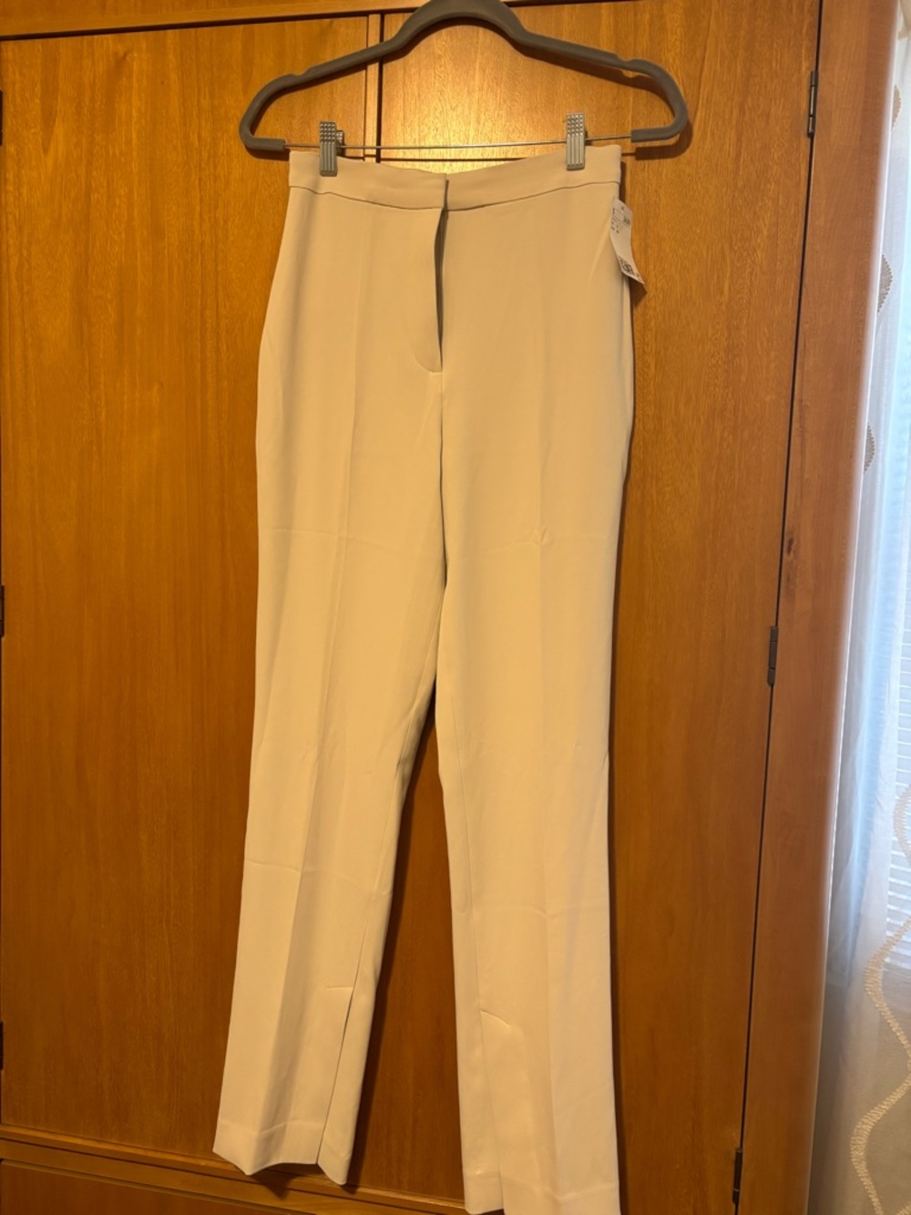 Women's Tailored straight leg Cream Dress Pants with split hem